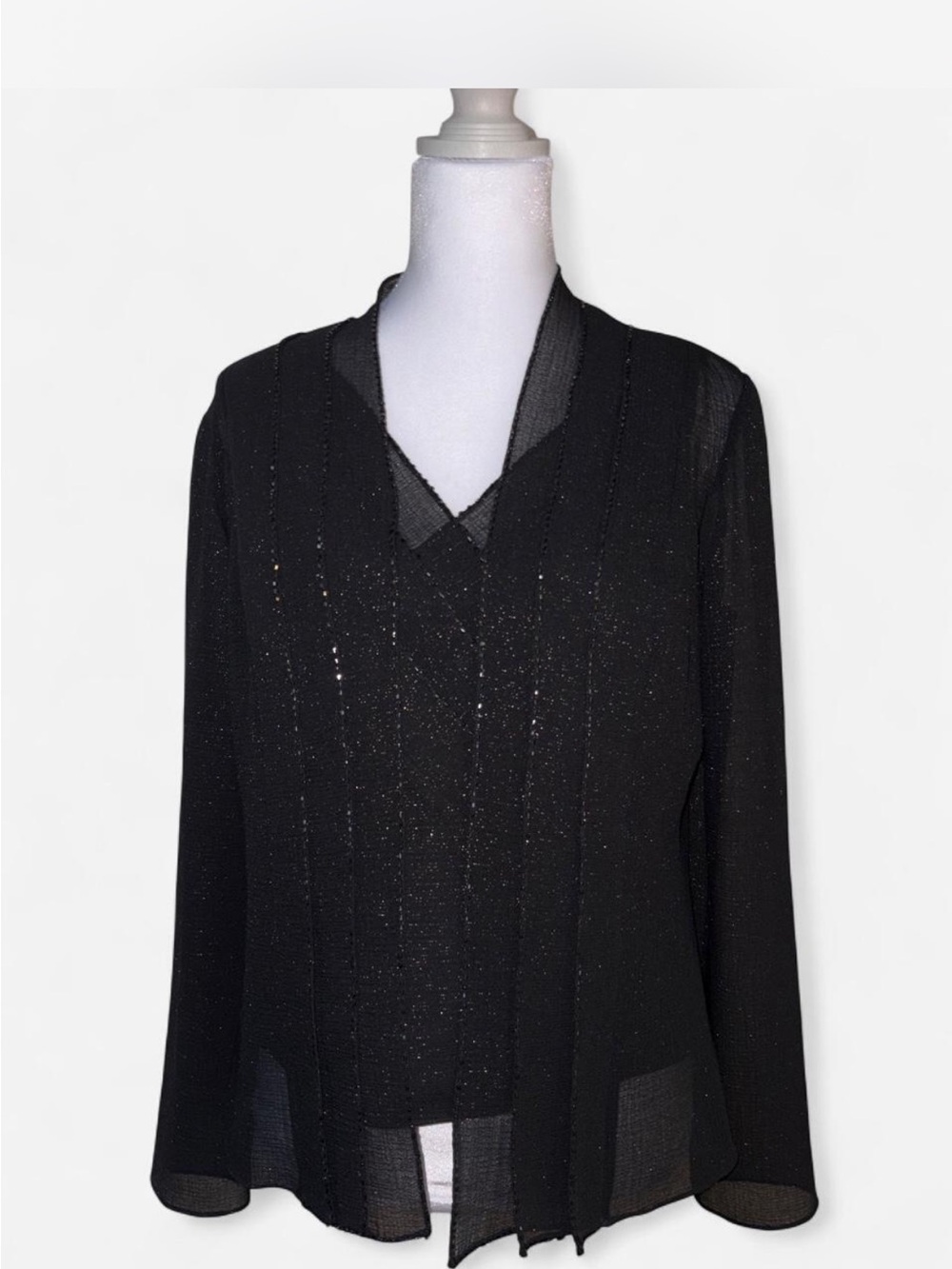 Vintage Papell Petites 6P Black Sparkle 2 Piece Evening Top Jacket Set